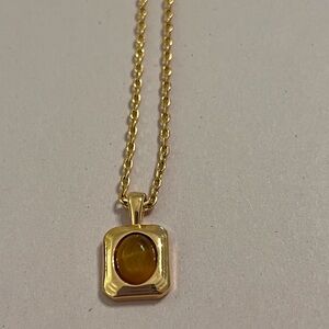 Gold-Tone Pendant Necklace with Faux Amber Cabochon